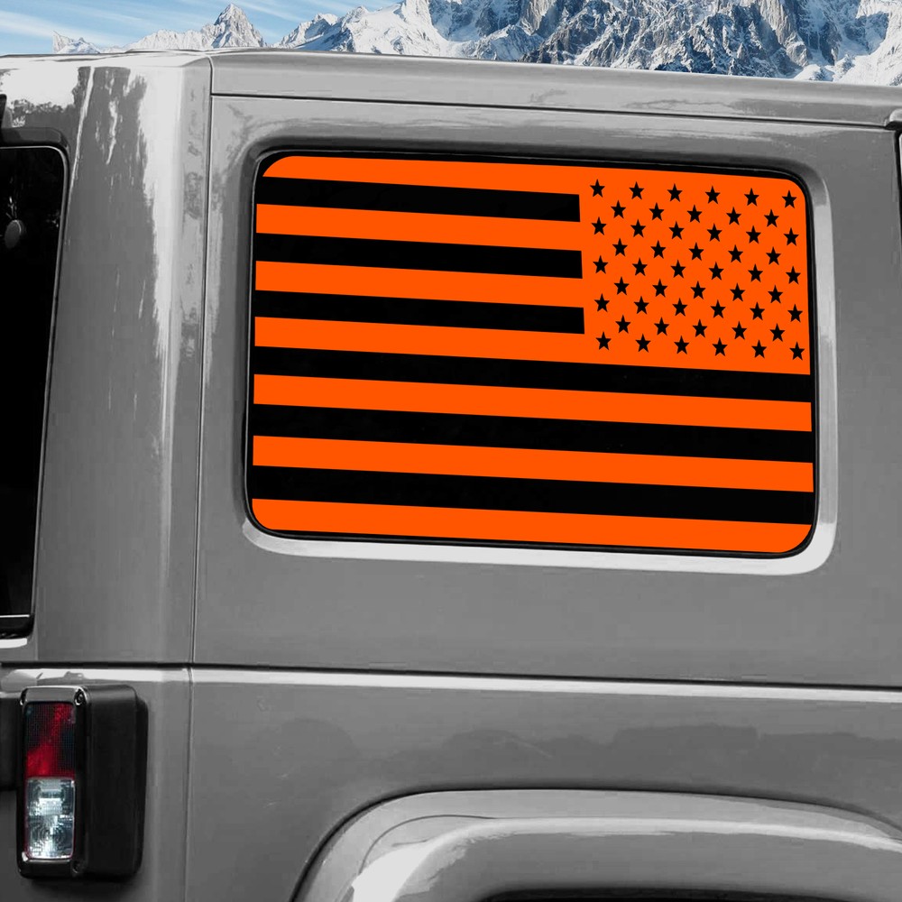 Rear Window Wrap Graphic Decal for Jeep Wrangler 2011-2020 USA FLAG ORANGE
