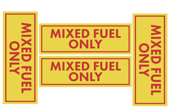 4 pack MIXED FUEL ONLY Vinyl Stickers Decals / Gas Oil 2 Stroke Can Door Labels