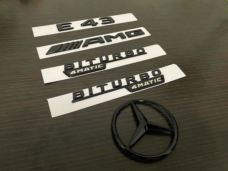Gloss Black E43 AMG Biturbo 4MATIC and rear star emblem for E class E43 W213