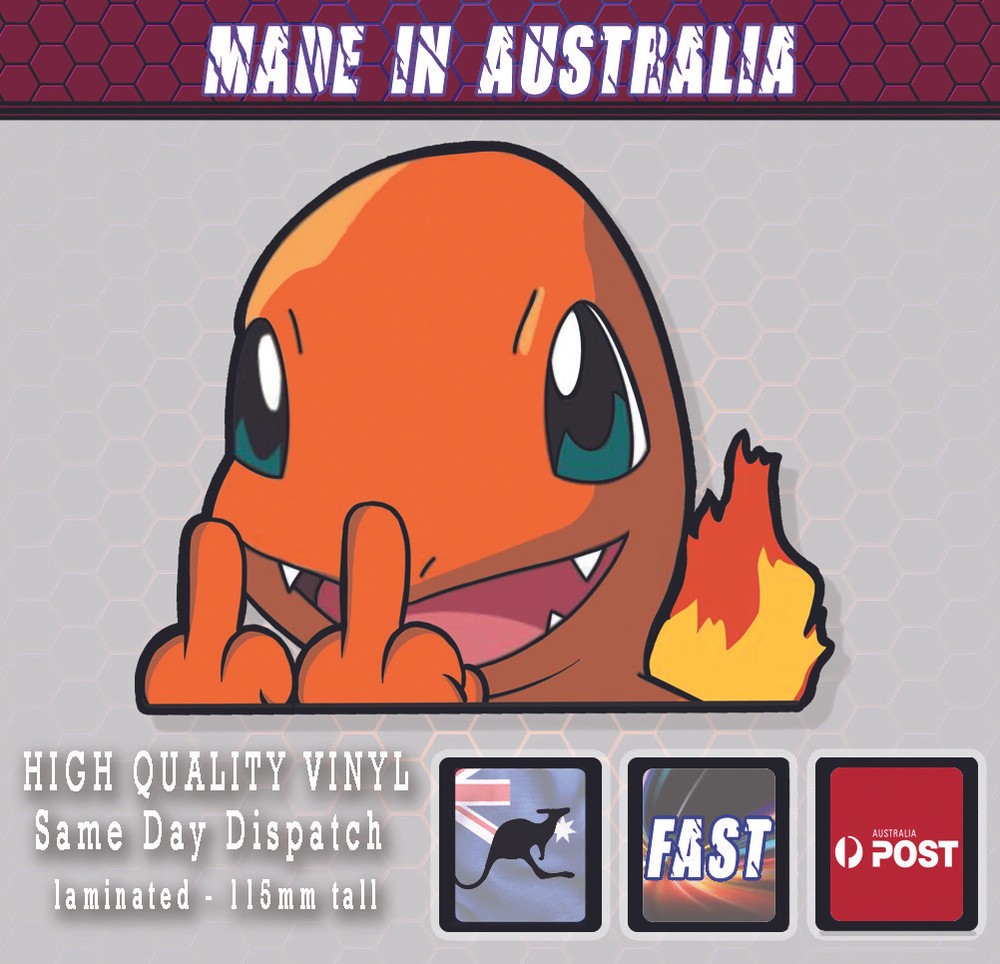 Charmander funny PEEKING Peeping Bumper Sticker Pokemon style Finger Printed