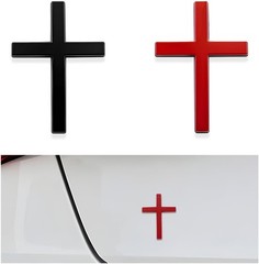 Elegant Black+Red 3D Metal Jesus Cross Badge Stickers for Cars – 2 Count