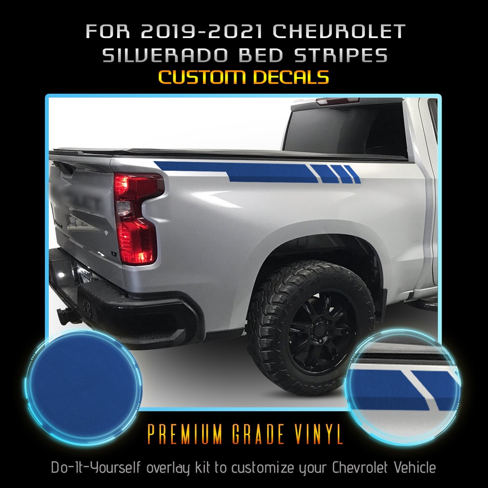 For 2019-2021 Silverado Side Bed Stripes V2 Graphic Decal – Satin Metallic Vinyl