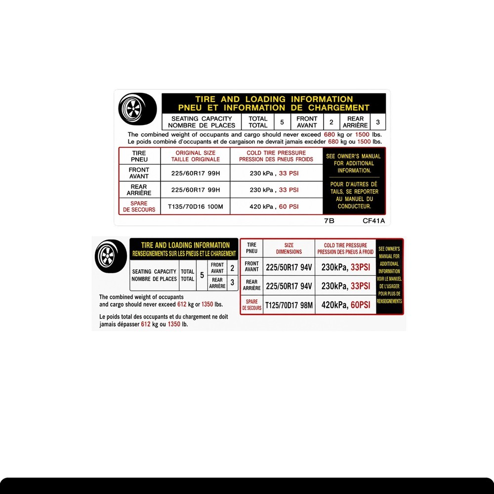 Nissan GT-R Tire & Loading Information Label OEM Door Jamb Sticker
