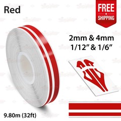 RED 1/2″ 12mm Twin Lines Roll PIN STRIPE Car Trim Line TAPE Decal Vinyl Sticker