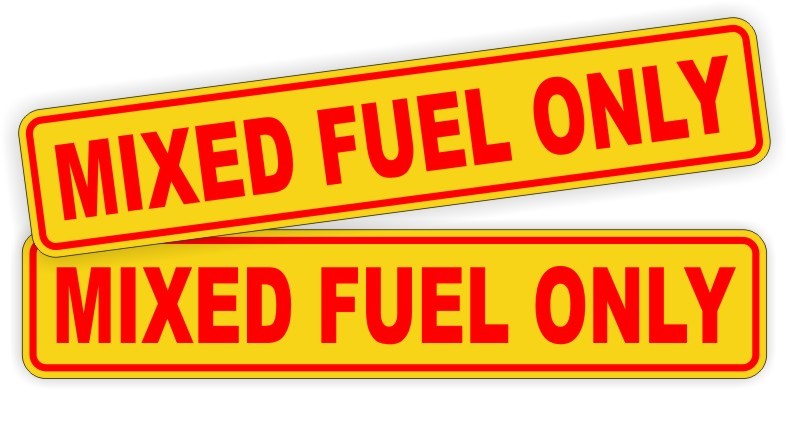 (Pair) MIXED FUEL ONLY Vinyl Stickers / Decals / Labels Oil Gas Mix 2 Stroke