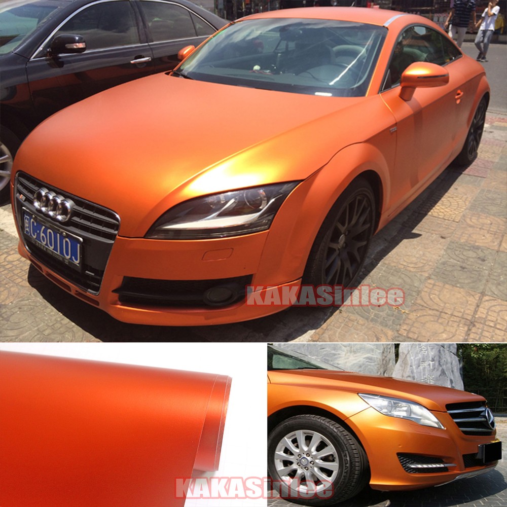 Flexible Satin Orange Car Sticker Matte Chrome Metal Vinyl Wrap Film Air Free US