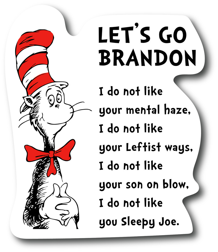 LET’S GO BRANDON MAGNET BIDEN FUNNY CAT IN THE HAT CARTOON STORYTIME USA