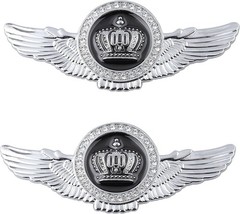 Wing Circular Crown Emblems Crystal Diamond 2PCS Car Decals Silver Black New USA
