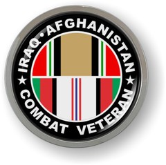 IRAQ – AFGHANISTAN COMBAT VETERAN 3D Domed Emblem Car Sticker Chrome ROUND Bezel