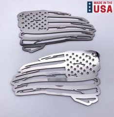 Pair Distressed American Flag Decals Emblems – Polished Stainless (6″ x 3.5″)