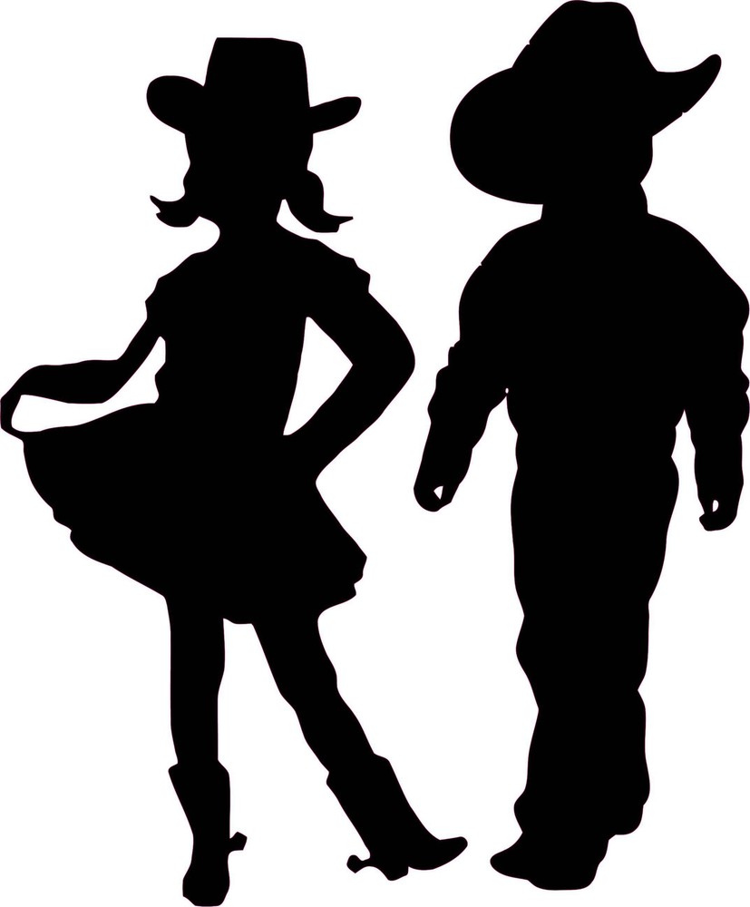 Little Cowgirl and Cowboy Silhouette Decal – Black Perfect for Western-Themed De