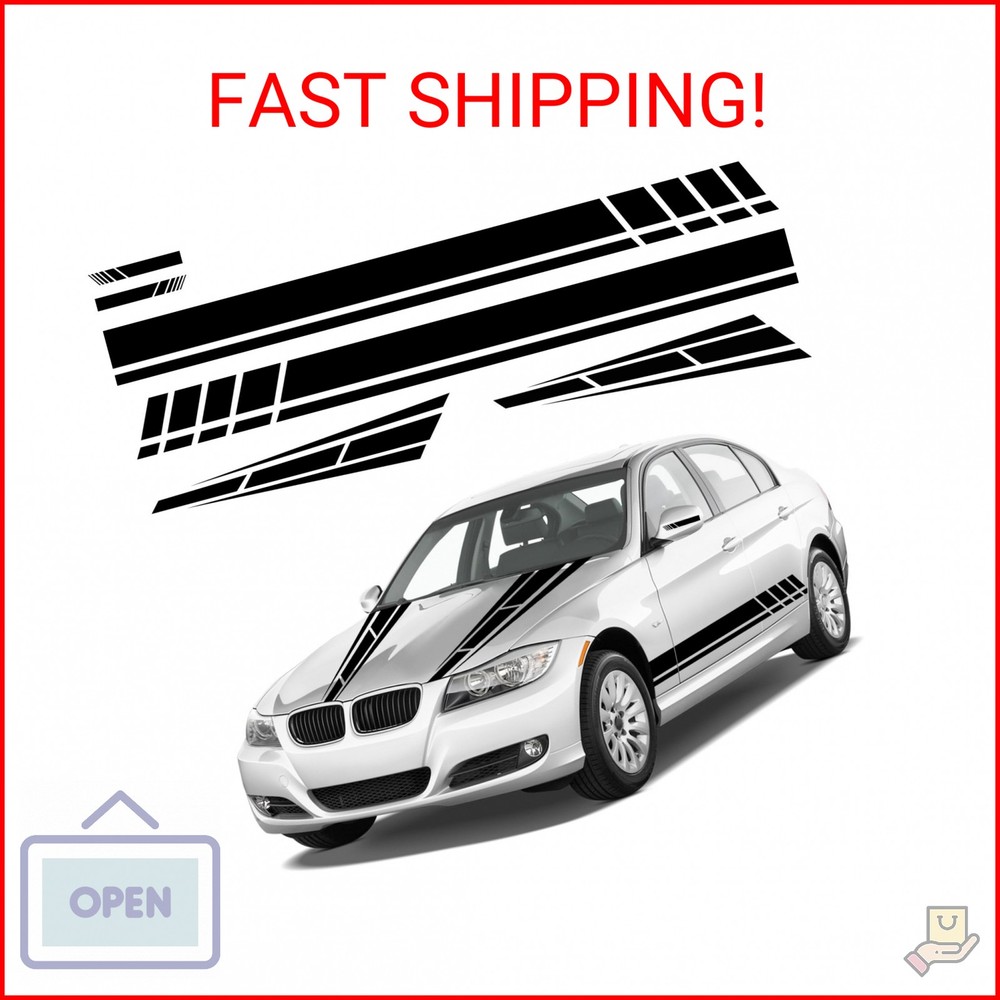 Dickno 6PCS Car Hood Stripe Sticker, Vinyl Auto Body Side Rearview Mirror Decal,