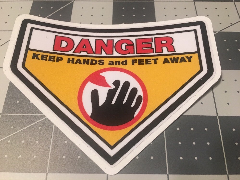 Danger Keep Hands and Feet Away Decal Like 1970’s Snapper And Others 4″