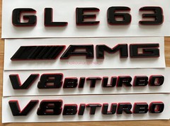 Black RED GLE63 AMG V8 BITURBO Emblem Badge Sticker Set For