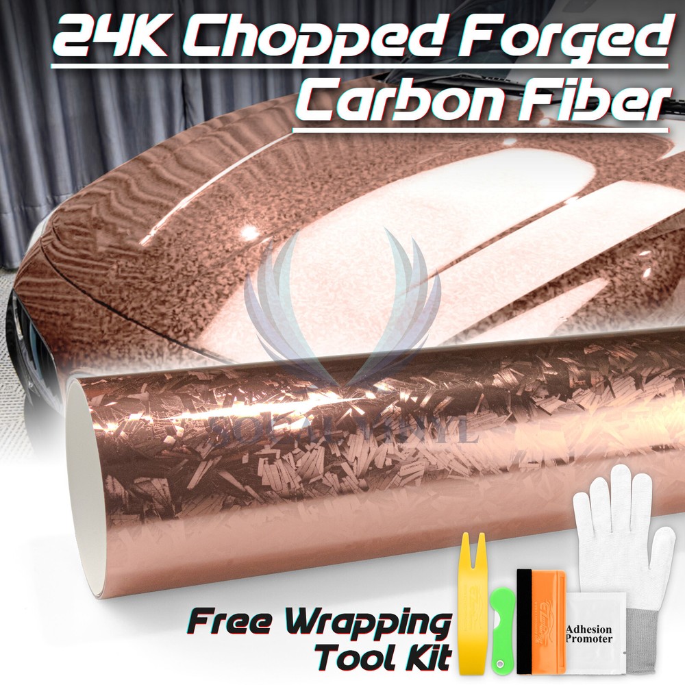 24K Chopped Forged Carbon Fiber Gloss Rose Gold Vinyl Wrap Sticker Decal Sheet