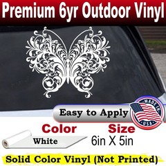 Swirl Butterfly Car or Truck Window Laptop Decal Sticker White 6X5