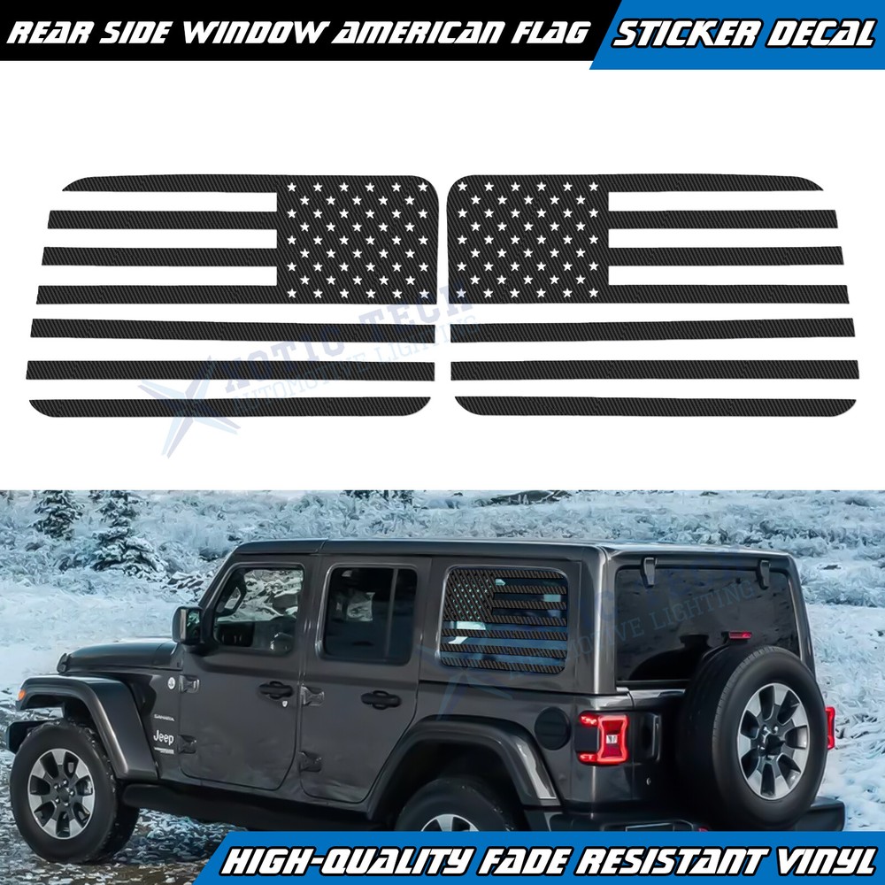 2Pcs Rear Side Window American Flag Decal For Jeep Wrangler JL JLU 2018+ 4-Door
