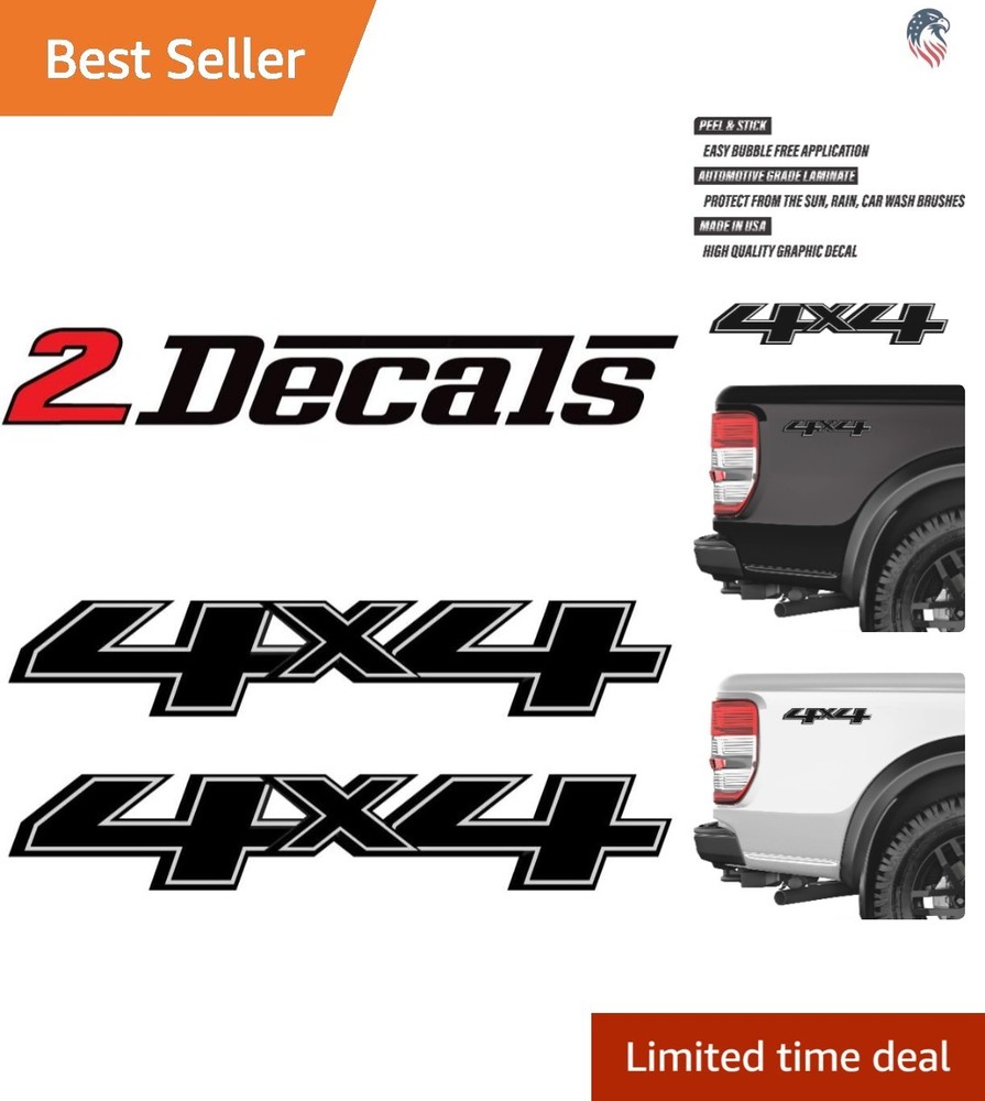 4×4 Truck Bedside Decals Set of 2 Black Weatherproof Automotive Grade Vinyl
