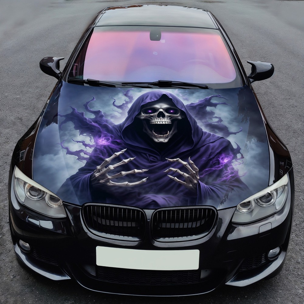 Car Hood Wrap Vinyl Decal Grim Reaper Smoke Graphic Custom Size Made to Fit