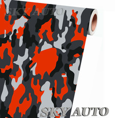 Red-Orange Black White Gray Camo Vinyl Car Wrap Sheet +Free Tools( 2 feet & up )