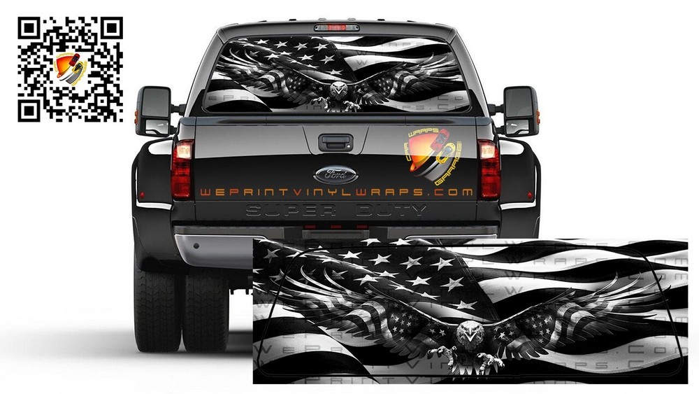American Flag On Eagle Black and White Wavy Rear Window Perforated Graphic