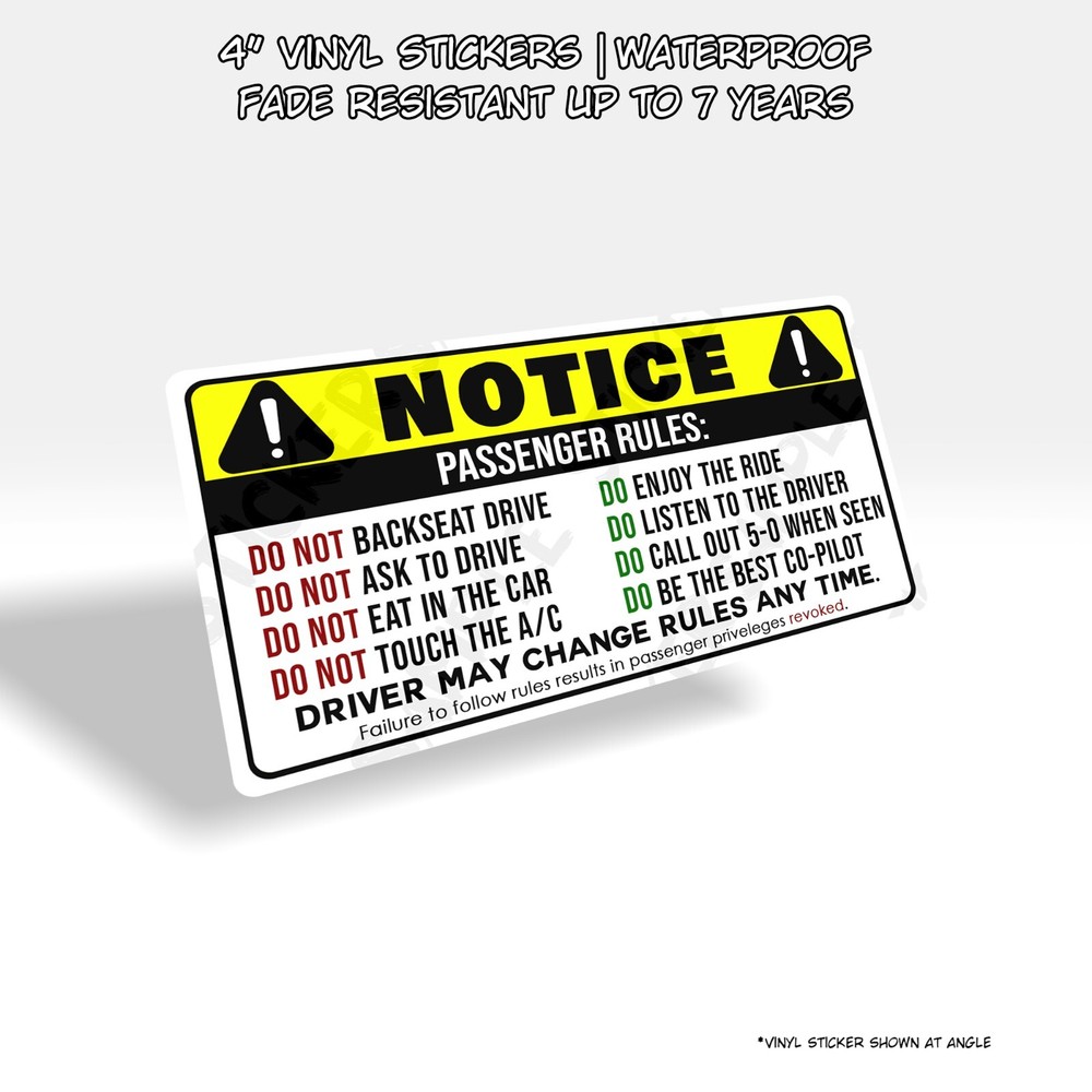 Passenger Rules 4″ | Funny Car Vehicle Passenger Rule Notice Sticker