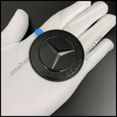 Glossy Black Flat Front Hood Paste Emblem AMG Laurel Wreath Badge For