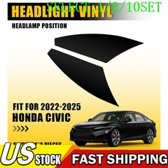 Black Smoke Headlight Foglight PreCut Vinyl Tint For 22-25 Honda Civic 1~10X