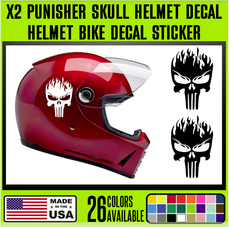 x2 Punisher Skull Helmet Decal Sticker,Motorcycle,bike,Helmet, Car,Truck (h13