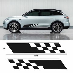 2X Sport Rally Racing Plaid Car Body Side Door Skirt Fender Stripe Decal Sticker