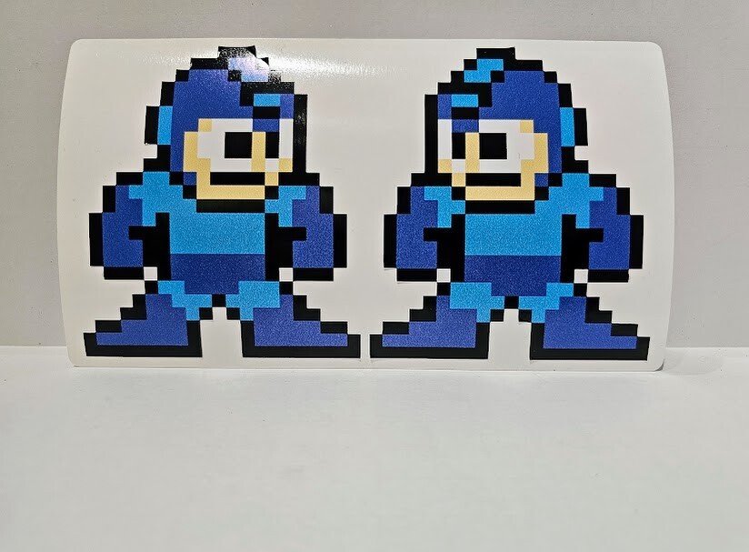 2 X Megaman Shaped 8-Bit Retro PIXELATED (Nintendo) Vinyl Decal Sticker