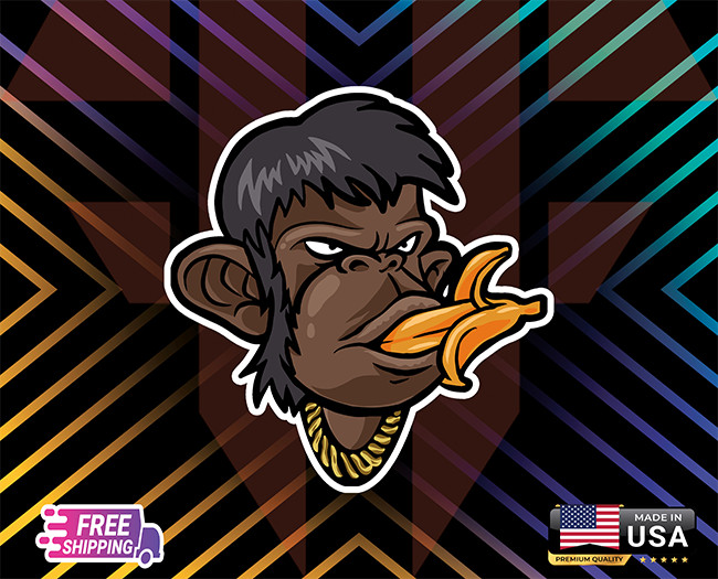 BANANA MONKEY STCK+ DECAL,LAPTOP,WALL,WINDOW,ETC,6YEARS R+LAMINATED +FREESTICKER