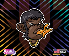 BANANA MONKEY STCK+ DECAL,LAPTOP,WALL,WINDOW,ETC,6YEARS R+LAMINATED +FREESTICKER