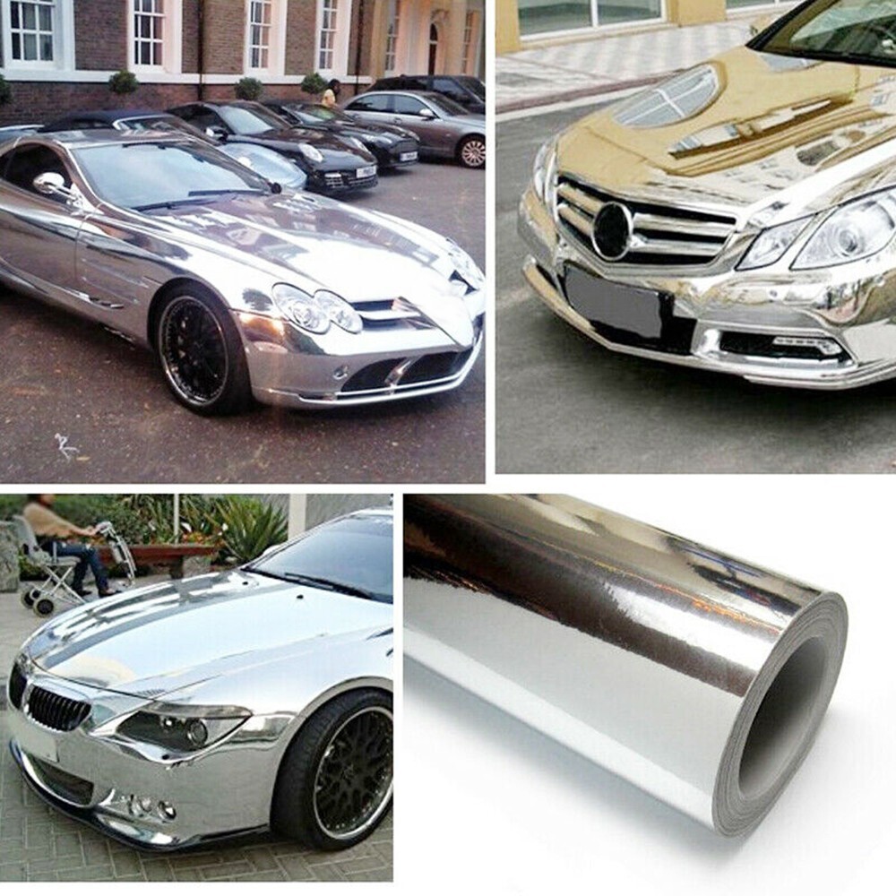 Silver Chrome Mirror Vinyl Wrap Film Car Sticker AntiUV Waterproof With