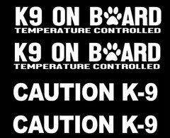 Caution K9 & K9 on Board Four 8″ White Vinyl Decals Car Truck Windows Camper
