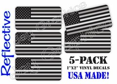 5x Mini REFLECTIVE American Flags Hard Hat Stickers / Black Ops Helmet Decals