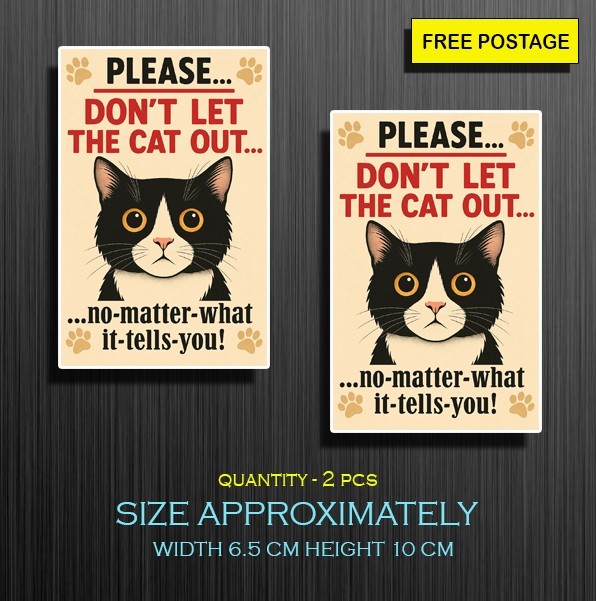 2X Please don’t let the cat out, Self adhesive waterproof vinyl sticker
