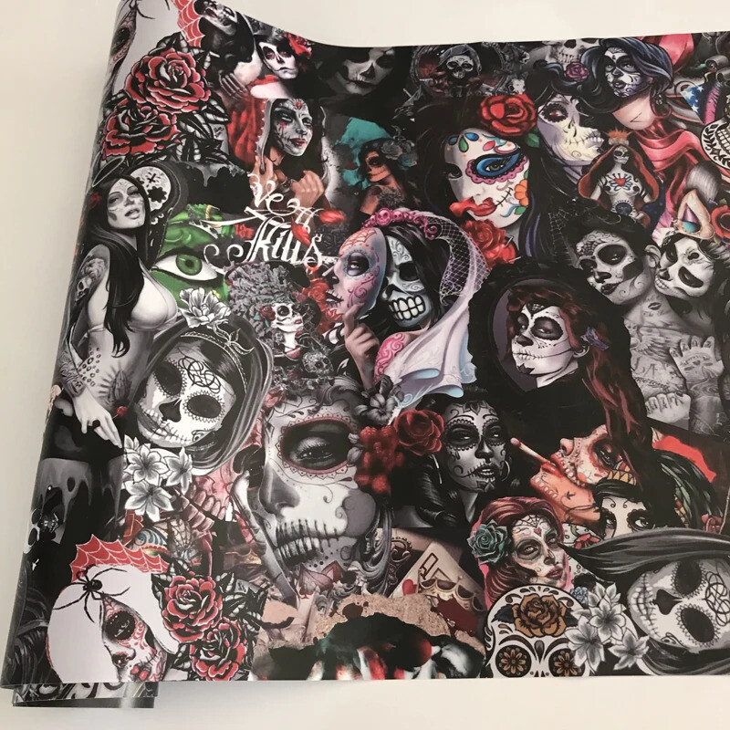 Sticker Bomb Vinyl Wrap Adhesive Cartoon Skull JDM Racing Printed Wrapping Film