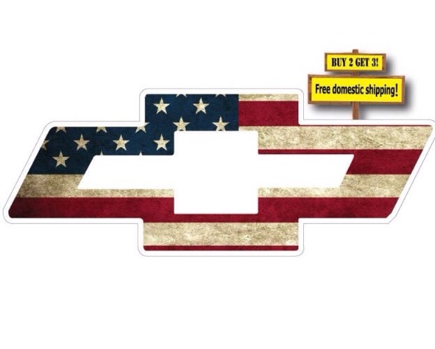 CHEVY BOWTIE SYMBOL LOGO W/ AMERICAN FLAG IMPOSED DECAL/STICKER CHEVORET p74