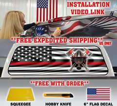FIREFIGHTER THIN RED LINE FIRE RESCUE AMERICAN FLAG PICKUP REAR WINDOW DECAL