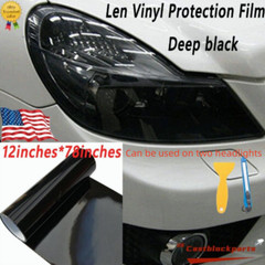 12″x78″Gloss Dark Black Film Smoke Tint Lens Vinyl Wrap For Headlight+ taillight
