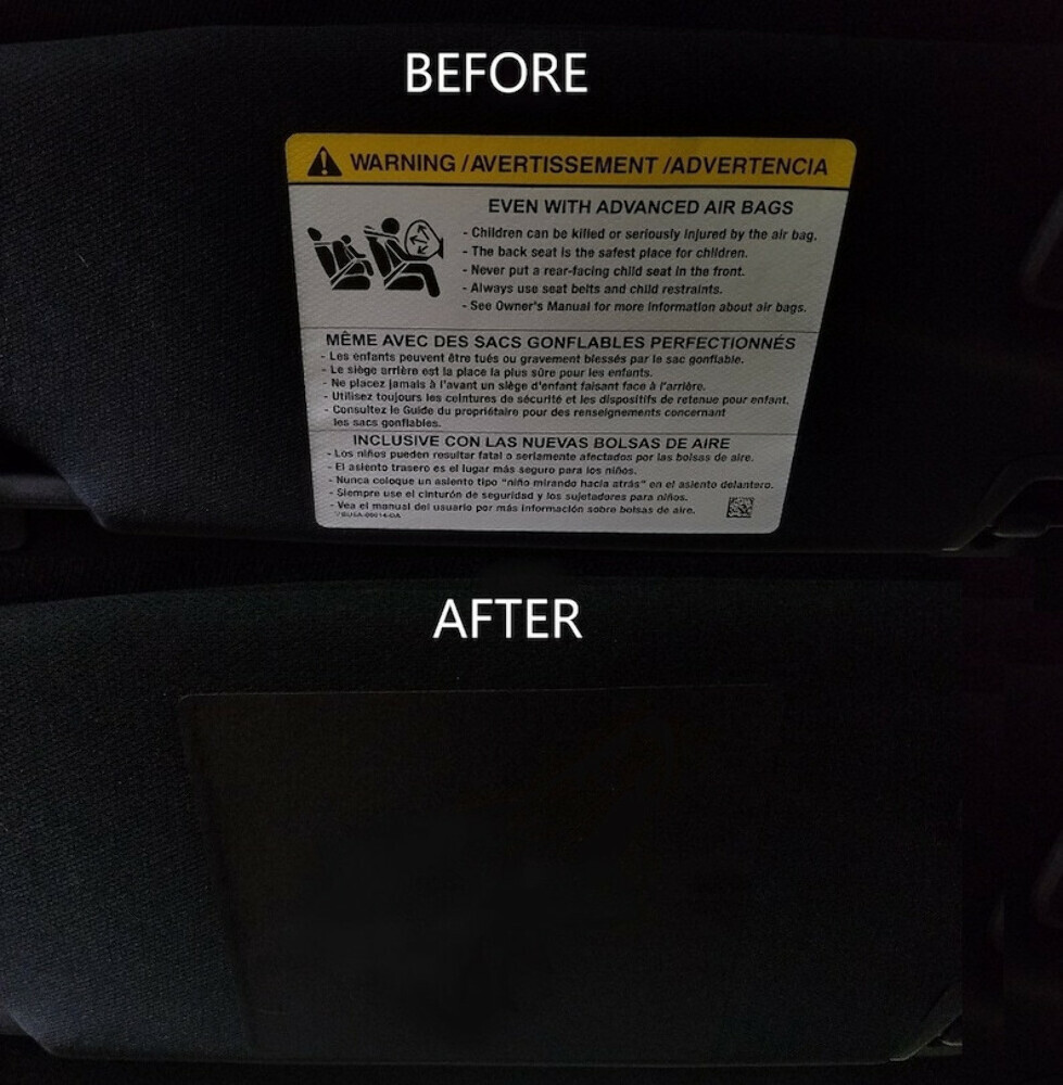 2015-2019 FORD MUSTANG SUN VISOR WARNING LABEL BLACKOUT DECALS – MATTE BLACK