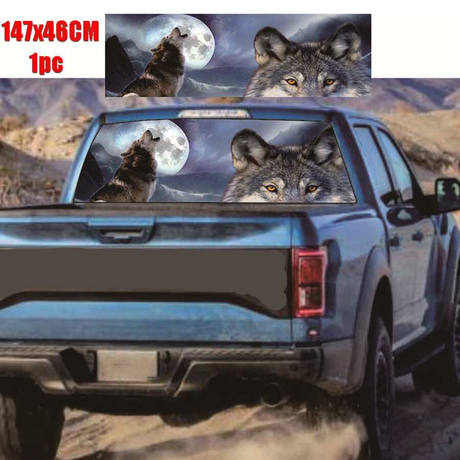 Car Truck SUV Pickup Rear Windowshield Sticker Dual Wolf Graphic Decal 147x46CM