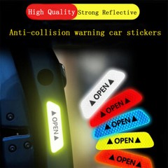 4pcs/set Car Door Open Reflective Sticker Tape Decal Safety Warning Yellow