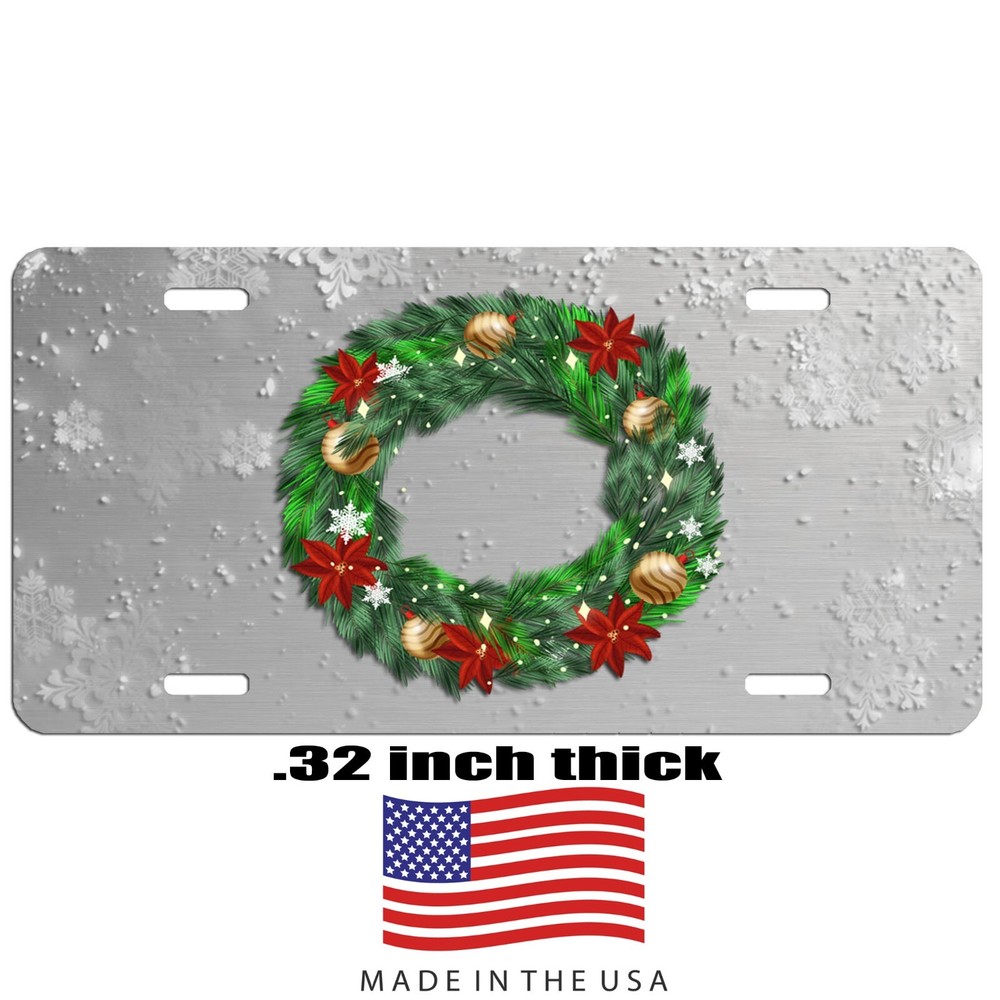 Christmas wreath with Gray background aluminum license plate car truck SUV Tag
