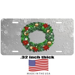 Christmas wreath with Gray background aluminum license plate car truck SUV Tag