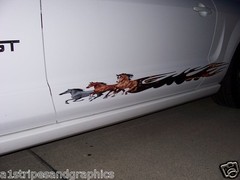3 Horse running Flame Stripe Stripes Decals Decal Fit Mustang Trailer Camper