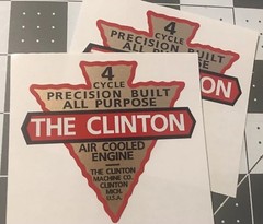 Clinton 4 Cycle Early Engine decal repro small; Michigan Gas Tank Set 2