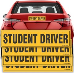 Large Reflective Student Driver Signs – Easy to Remove 12″x3″ Magnets (4 Pack)