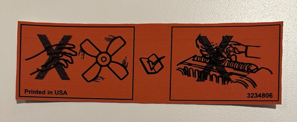 Jeep Fan Warning Decal AMC Grand Wagoneer Cherokee 84-91